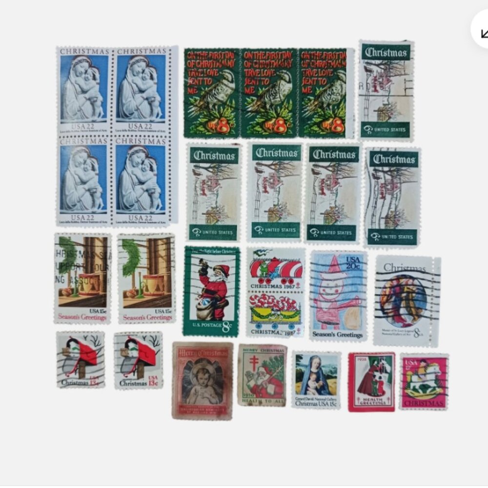 US Christmas Postage Stamps Lot of 25 stamps - 1930's and up Cents denomination